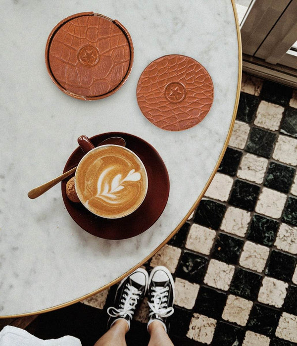 Cannes Leather Coaster - Cinnamon Brown - Aaron Leather Goods