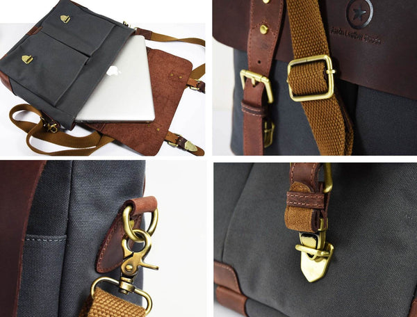 Prato Canvas Messenger Bag - Charcoal Grey - Aaron Leather Goods