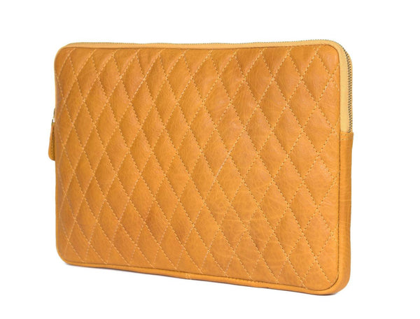 Ardentia Quilted Leather Mackbook Sleeve - Mustard - Aaron Leather Goods