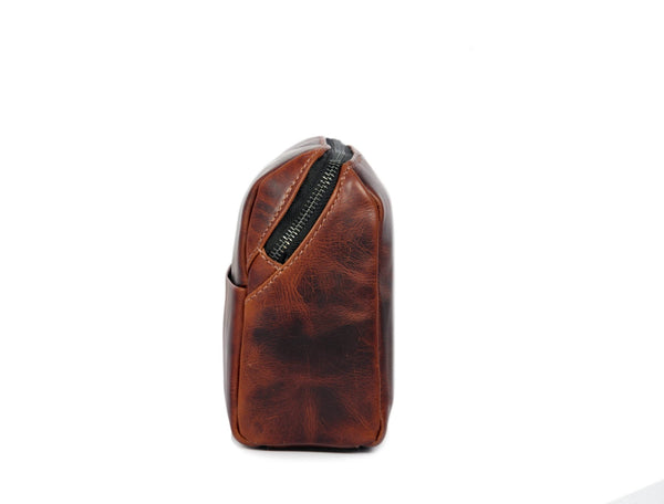 Aaron Reserve Vintage Leather Toiletry Bag – Full-Grain Dual Tone Travel Dopp Kit