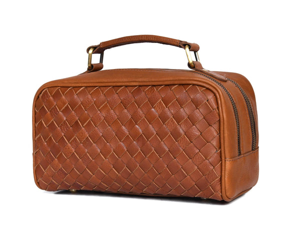 Tan Leather Dopp Kit – Dual Zipper Travel Bag - Aaron Leather Goods