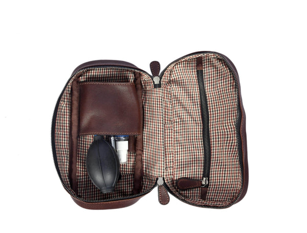 Premium Brown Leather Dopp Kit with Handle - Aaron Leather Goods