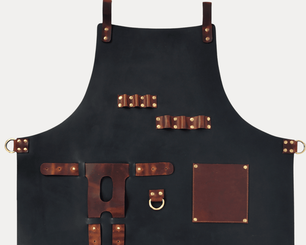 Premium Black Leather Utility Apron with Tool Pockets - Aaron Leather Goods