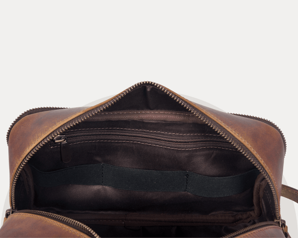 Vintage Brown Leather Dopp Kit – Dual Compartment - Aaron Leather Goods