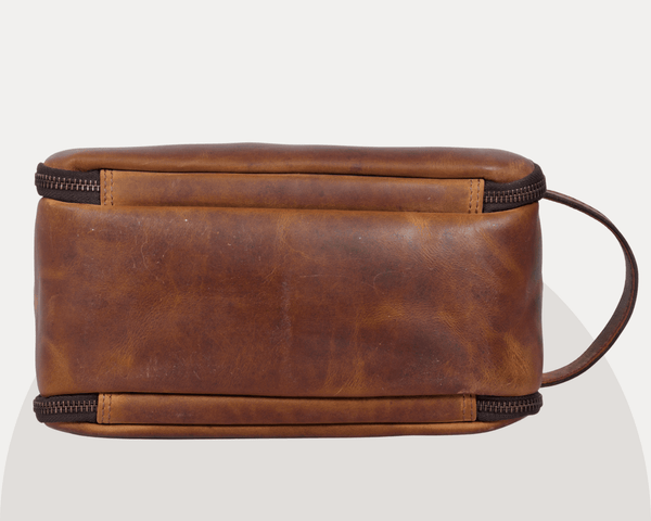 Vintage Brown Leather Dopp Kit – Dual Compartment - Aaron Leather Goods