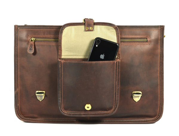 Ancona Leather Office Bag 18" - Vintage Brown - Aaron Leather Goods