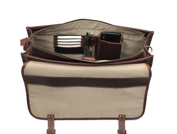 Ancona Leather Office Bag 18" - Vintage Brown - Aaron Leather Goods