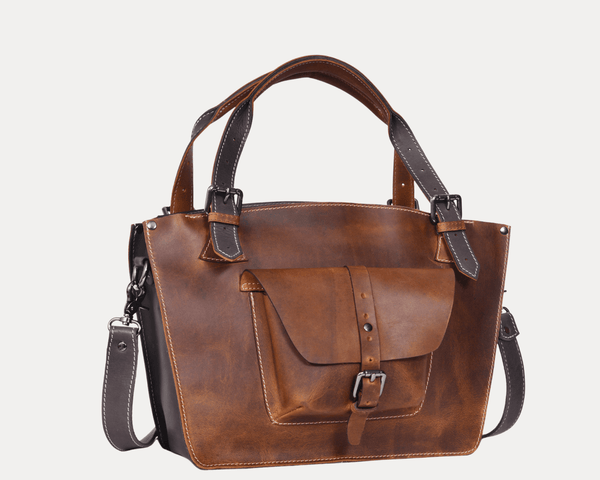 Vintage Leather Satchel Tote with Crossbody Strap - Aaron Leather Goods