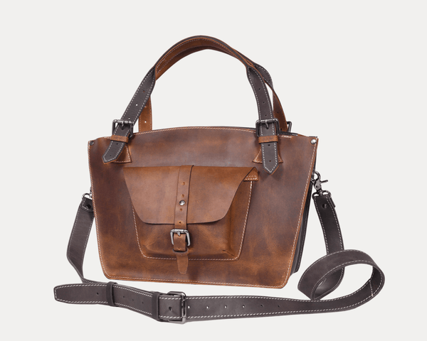 Vintage Leather Satchel Tote with Crossbody Strap - Aaron Leather Goods