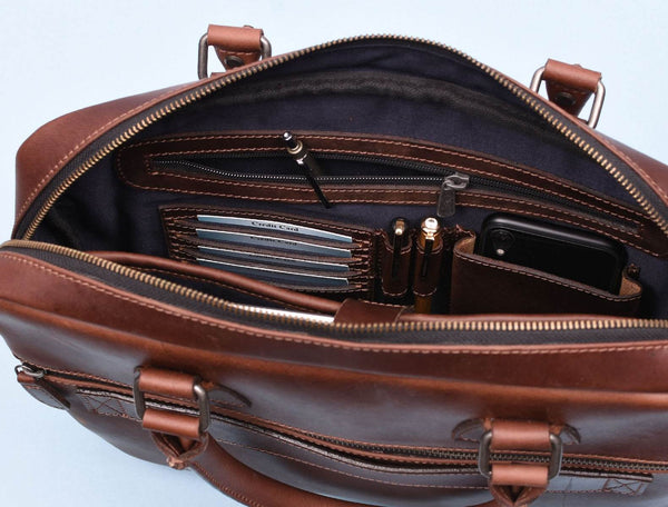 Miramas Leather Office Bag – Walnut Brown - Aaron Leather Goods