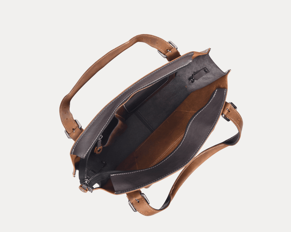 Vintage Leather Satchel Tote with Crossbody Strap - Aaron Leather Goods