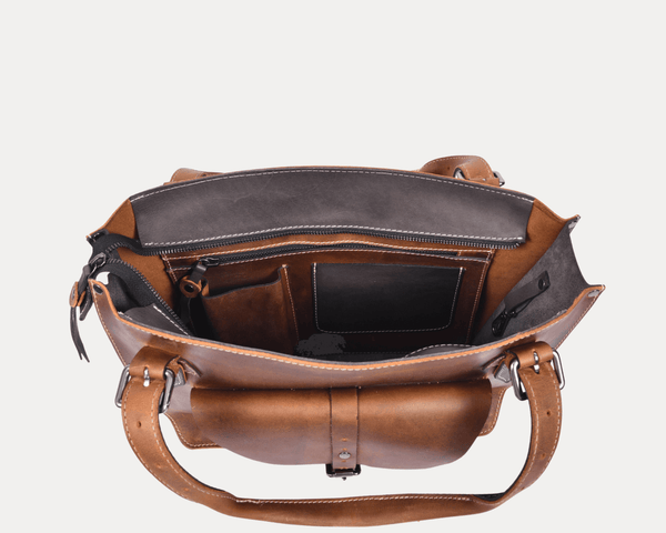 Vintage Leather Satchel Tote with Crossbody Strap - Aaron Leather Goods