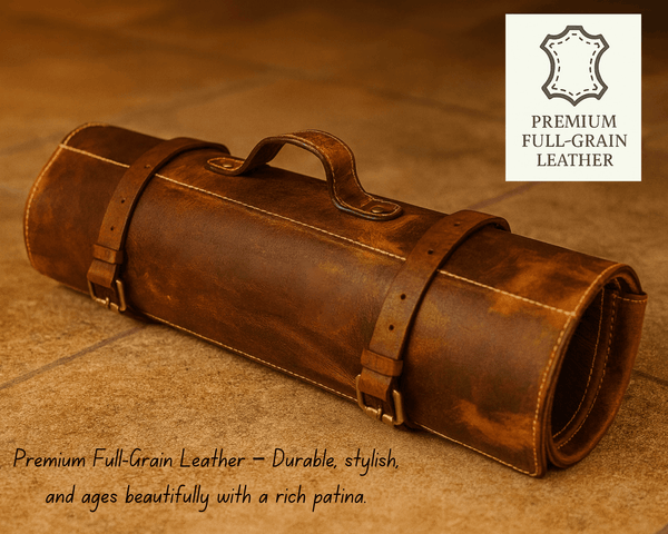 Premium Leather Knife Roll for Chefs – Travel Durable Bag - Aaron Leather Goods