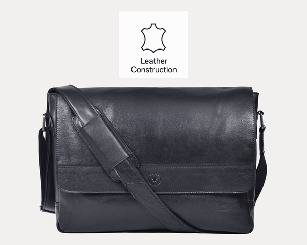 Premium Black Leather Messenger Bag Laptop Shoulder Briefcase for Men & Women - Aaron Leather Goods