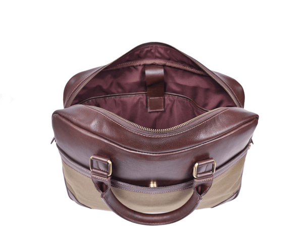 Premium Leather & Canvas Laptop Briefcase – Handmade Office Bag