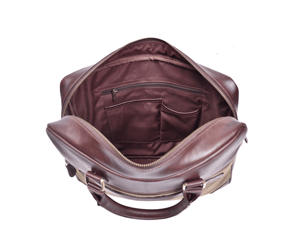 Premium Leather & Canvas Laptop Briefcase – Handmade Office Bag