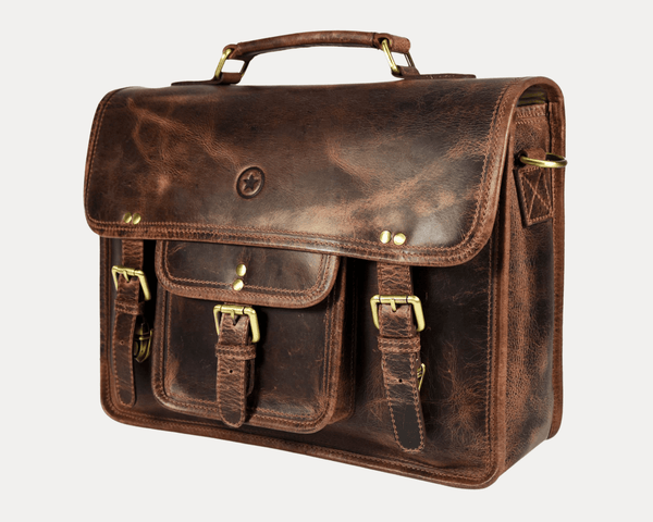 Ancona Leather Office Bag 15" - Brown - Aaron Leather Goods