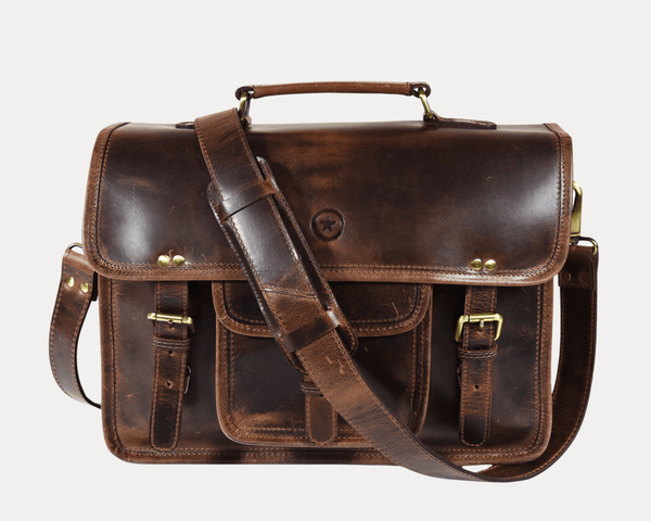 Ancona Leather Office Bag 15" - Dark Brown - Aaron Leather Goods