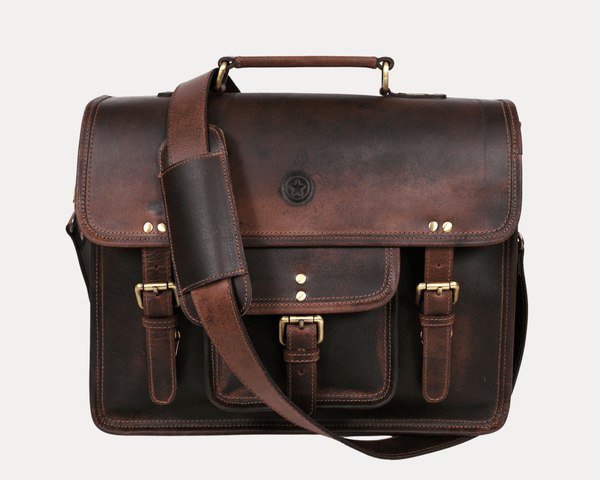 Ancona Leather Office Bag 15" - Walnut - Aaron Leather Goods