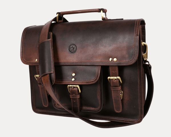 Ancona Leather Office Bag 15" - Walnut - Aaron Leather Goods