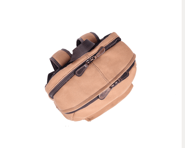 Premium Tan Canvas Backpack with Leather Zipper - Aaron Leather Goods