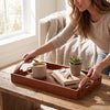 Luxe Leather Rectangular Tray with Arched Handles