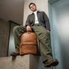 Handcrafted Genuine Leather Minimalist Backpack - Tan