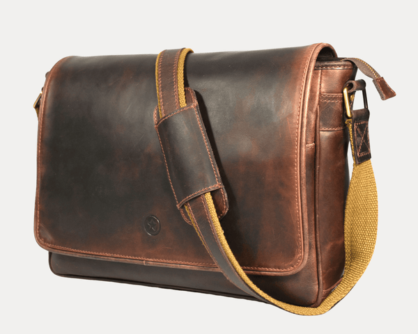 Savona Leather Messenger Bag - Walnut Brown - Aaron Leather Goods