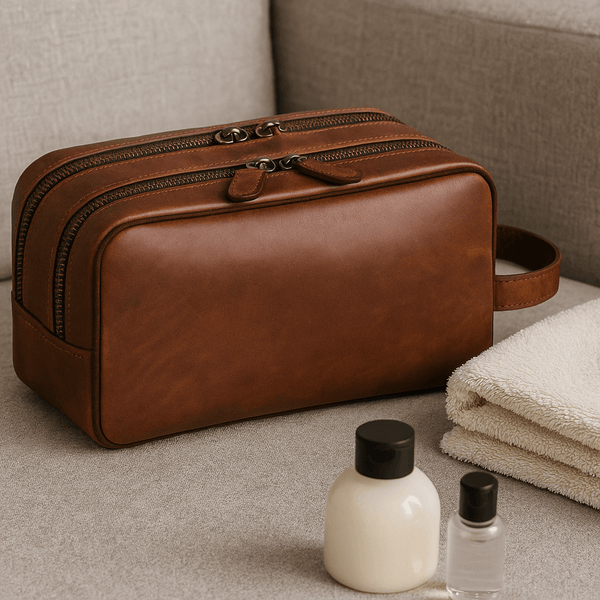 Vintage Brown Leather Dopp Kit – Dual Compartment - Aaron Leather Goods
