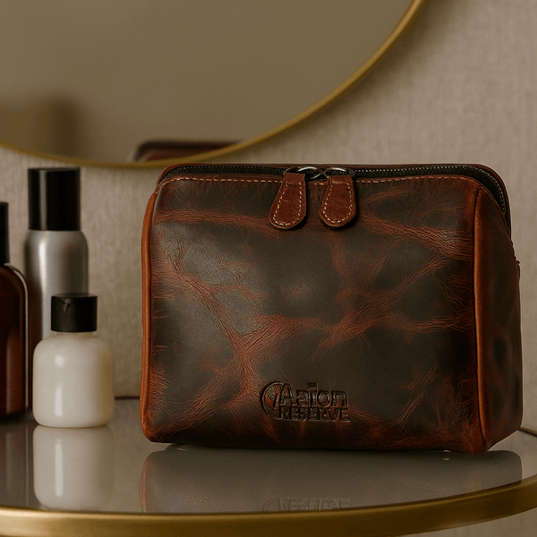 Aaron Reserve Vintage Leather Toiletry Bag – Full-Grain Dual Tone Travel Dopp Kit