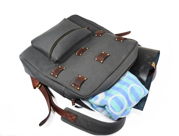 Aaron Leather Goods Canvas & Leather Knife Roll + Travel Backpack Combo - Aaron Leather Goods