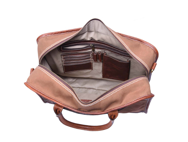 Aaron Leather Goods Premium Leather and Canvas Office Bag - Aaron Leather Goods