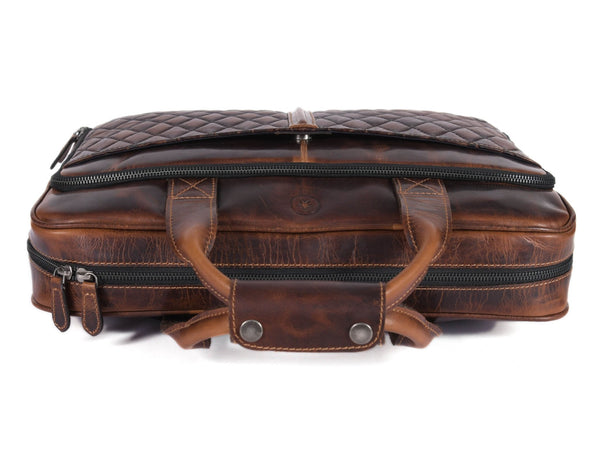 Quilted Leather Portfolio & Toiletry Bag Combo - Aaron Leather Goods