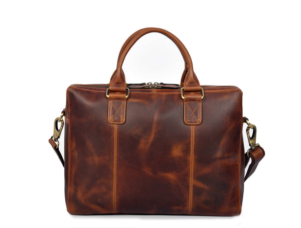 Aaron Leather Goods Full - Grain Leather Office Bag – Sleek Black Laptop Briefcase for Men - Aaron Leather Goods