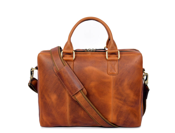 Aaron Leather Goods Full - Grain Leather Office Bag – Sleek Black Laptop Briefcase for Men - Aaron Leather Goods