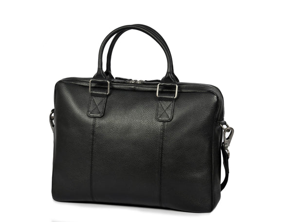 Aaron Leather Goods Full - Grain Leather Office Bag – Sleek Black Laptop Briefcase for Men - Aaron Leather Goods