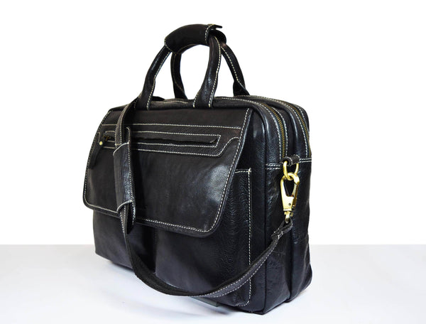 Black Leather Office Bag for Men – 16 Inch Laptop Bag - Aaron Leather Goods