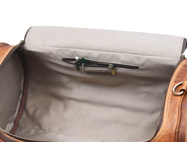 Leather Weekender Bag - light brown - Aaron Leather Goods