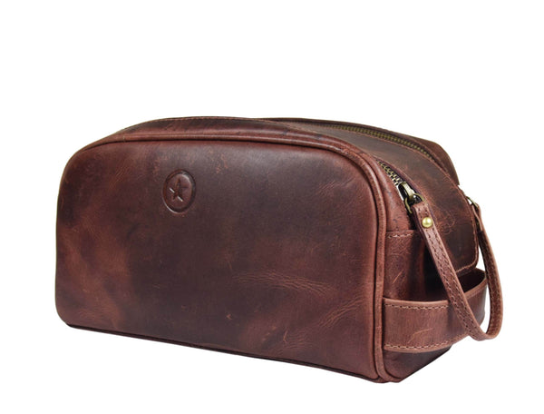 Omaha Leather Toiletry Bag - Walnut Brown - Aaron Leather Goods