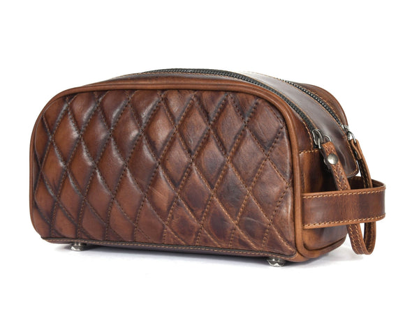 Quilted Leather Portfolio & Toiletry Bag Combo - Aaron Leather Goods
