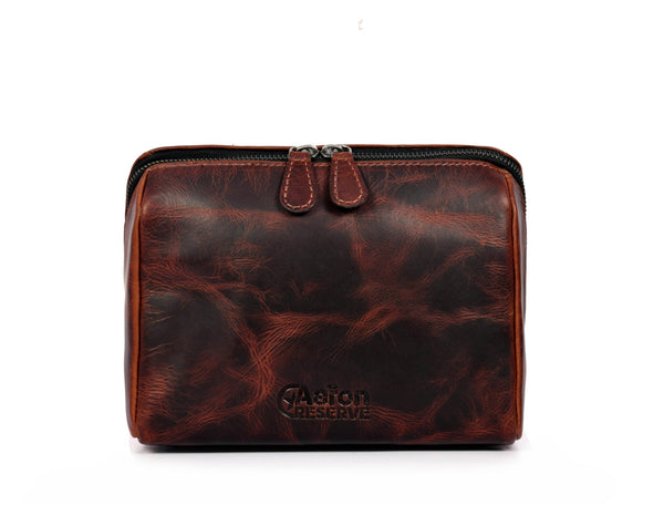 Aaron Reserve Vintage Leather Toiletry Bag – Full-Grain Dual Tone Travel Dopp Kit