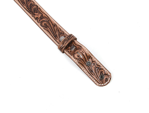 Zynkora Leather Tooled Belt - Brown - Aaron Leather Goods