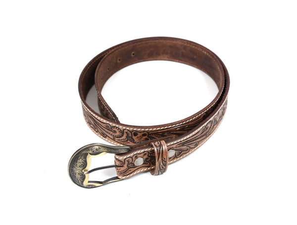 Zynkora Leather Tooled Belt - Brown - Aaron Leather Goods