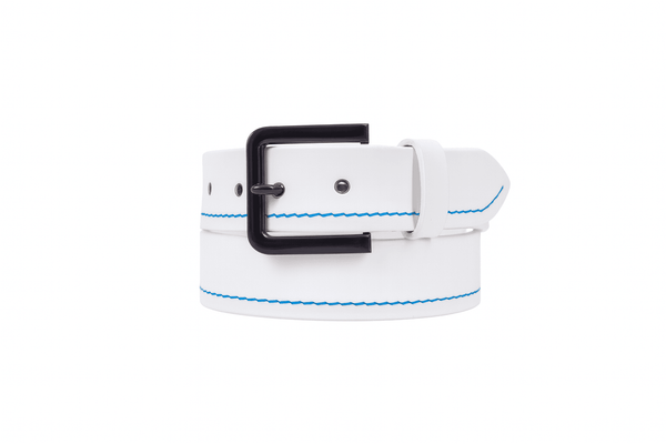 Premium Black Leather Belt with Red Stitching & Silver Buckle - Aaron Leather Goods