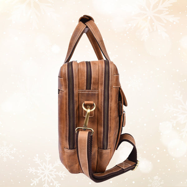 Aaron Leather Goods - Premium Tan Leather Office Bag - Aaron Leather Goods