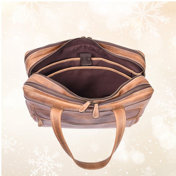 Aaron Leather Goods - Premium Tan Leather Office Bag - Aaron Leather Goods