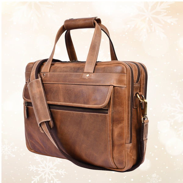 Aaron Leather Goods - Premium Tan Leather Office Bag - Aaron Leather Goods