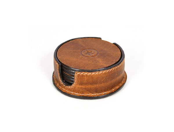 Cannes Leather Coaster - Gingerbread - Aaron Leather Goods
