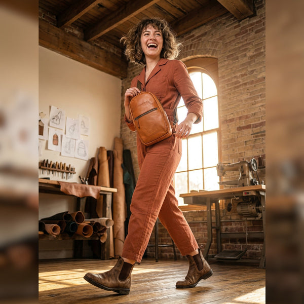 Alvin Leather Backpack - Caramel Brown - Aaron Leather Goods Inc
