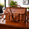 Ancona Leather Office Bag 15" - Caramel Brown - Aaron Leather Goods
